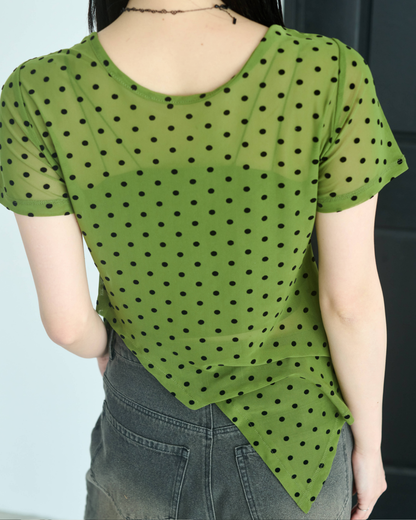 Printed Sheer Short Sleeve Tops