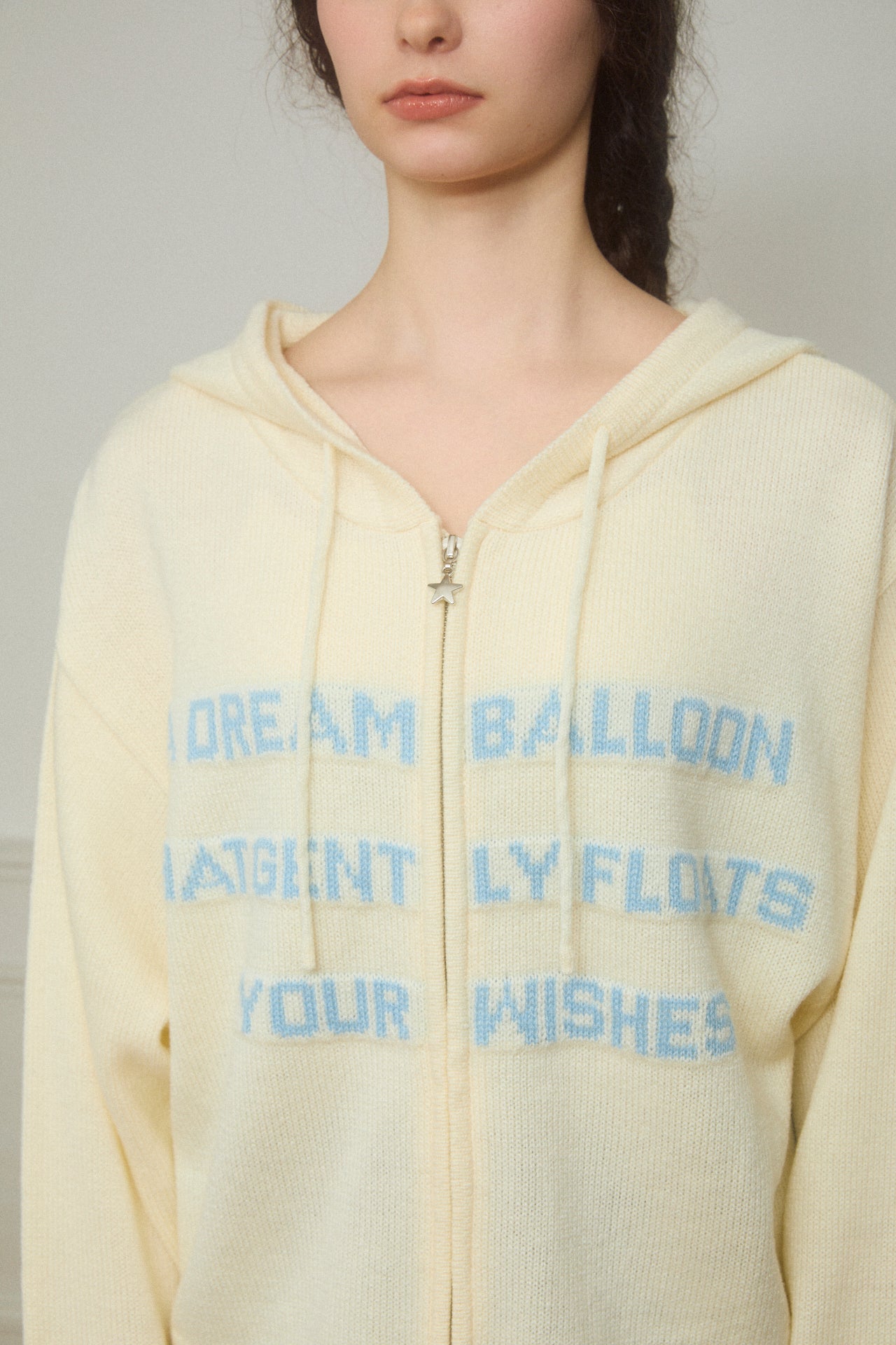 Letter Print Knit Zip Hoodie