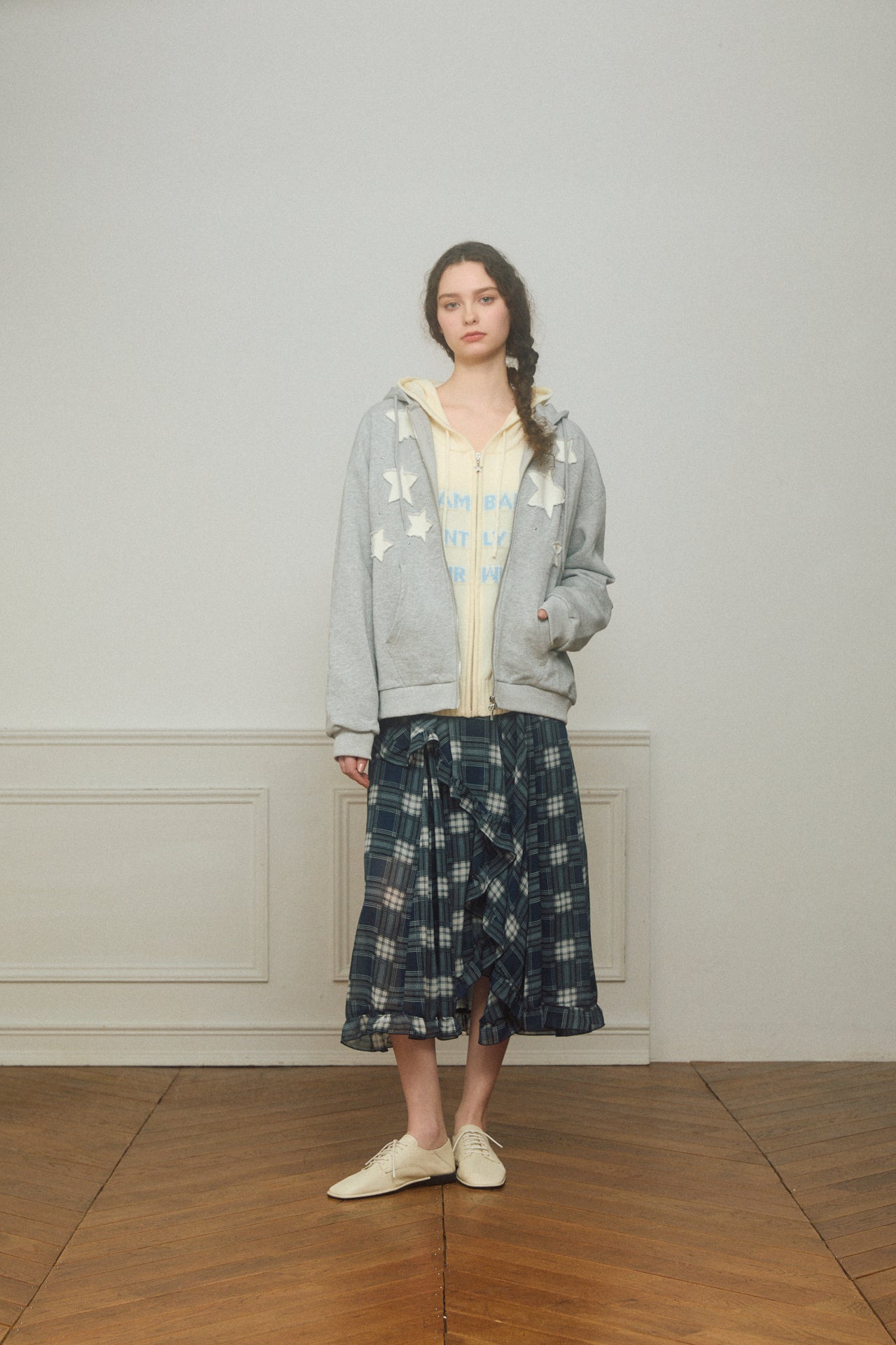 Asymmetrical Check Chiffon Skirt