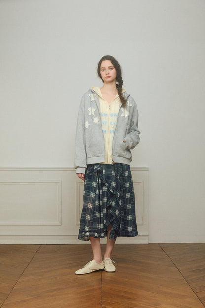 Asymmetrical Check Chiffon Skirt