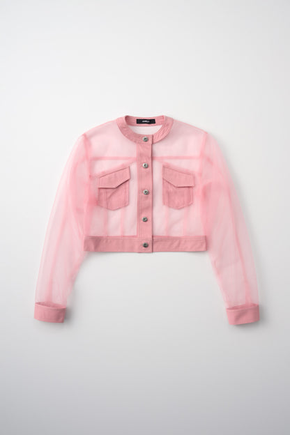 No-Collar Tulle Blouson