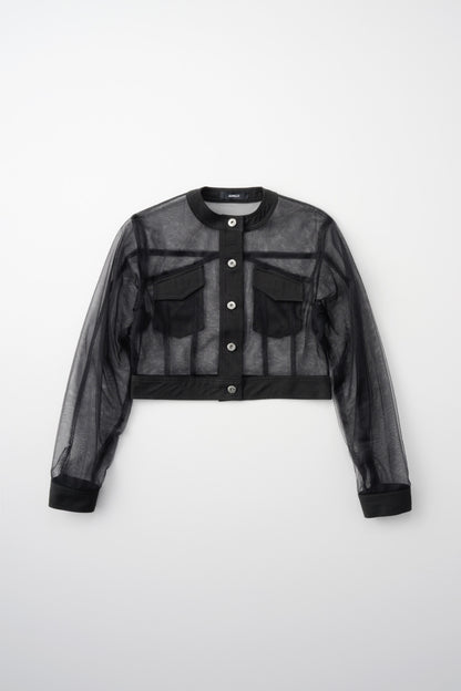 No-Collar Tulle Blouson