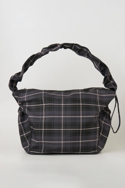 Nylon Check Gathered Shoulder Bag