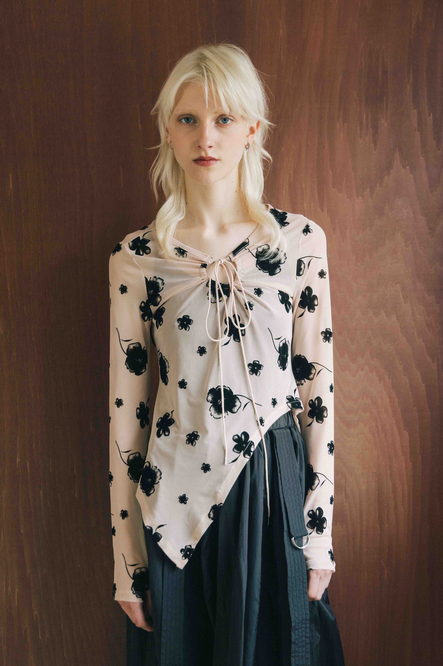 Printed Sheer Tops（beige/blue）