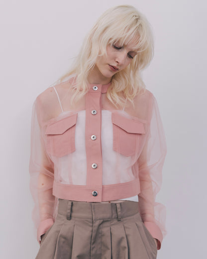No-Collar Tulle Blouson