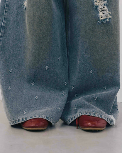 Wide Silhouette Distressed Denim