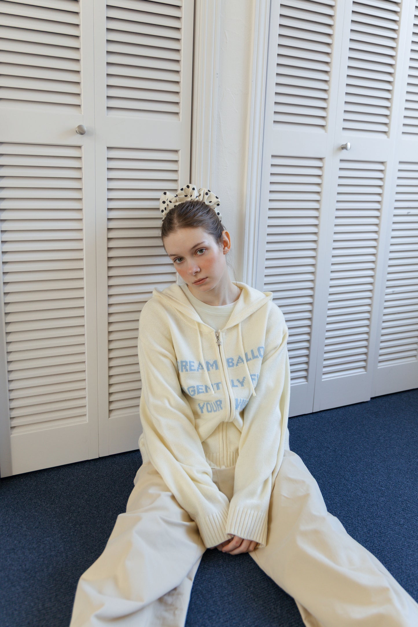 Letter Print Knit Zip Hoodie