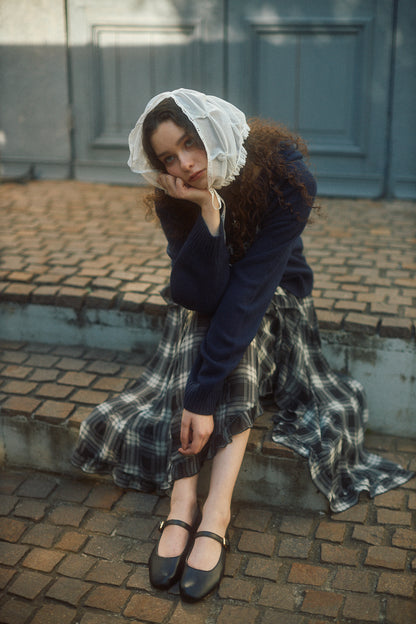 Asymmetrical Check Chiffon Skirt