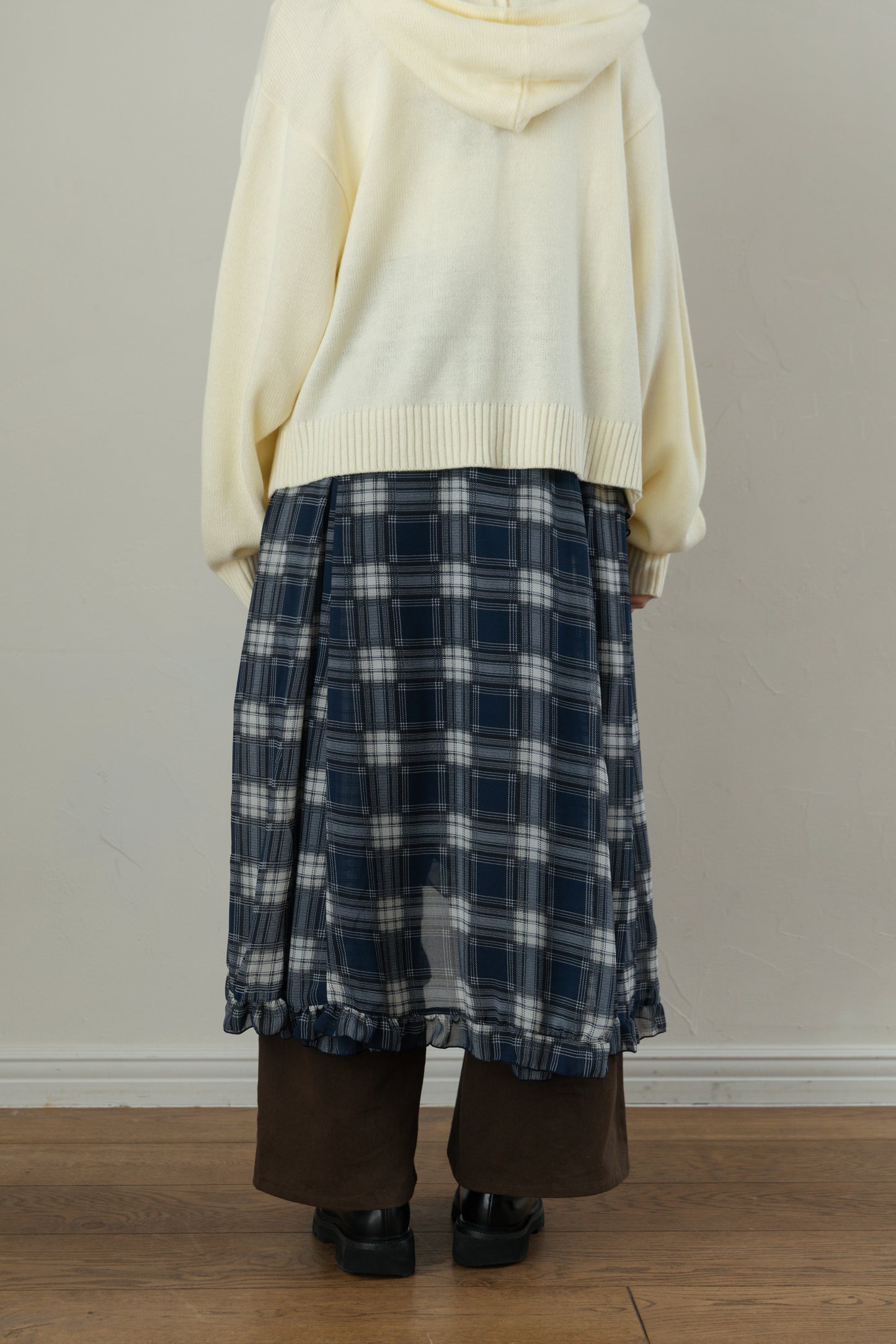 Asymmetrical Check Chiffon Skirt