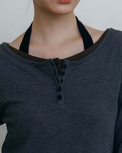 Compact Henley Rib Top
