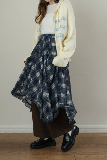 Asymmetrical Check Chiffon Skirt