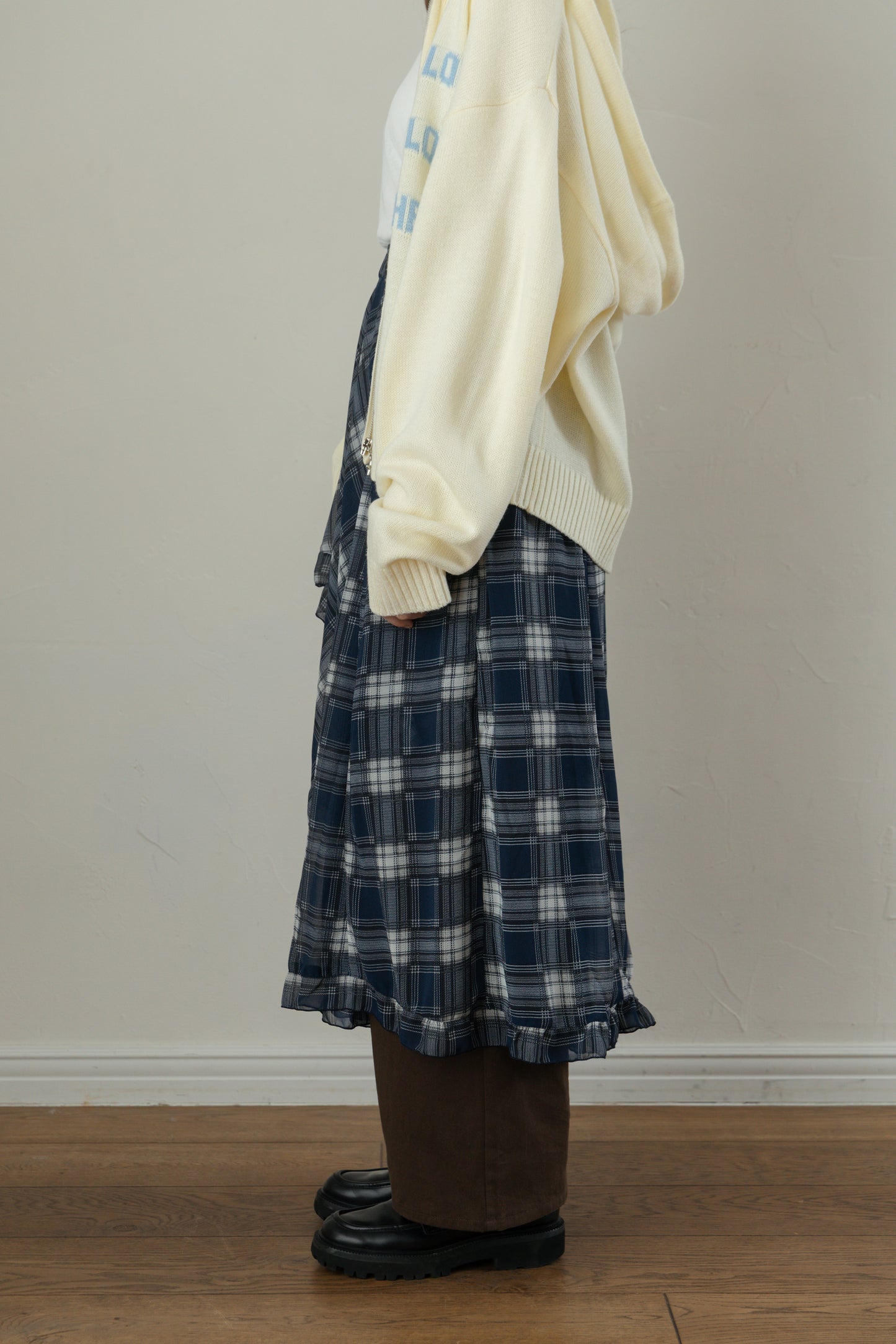 Asymmetrical Check Chiffon Skirt