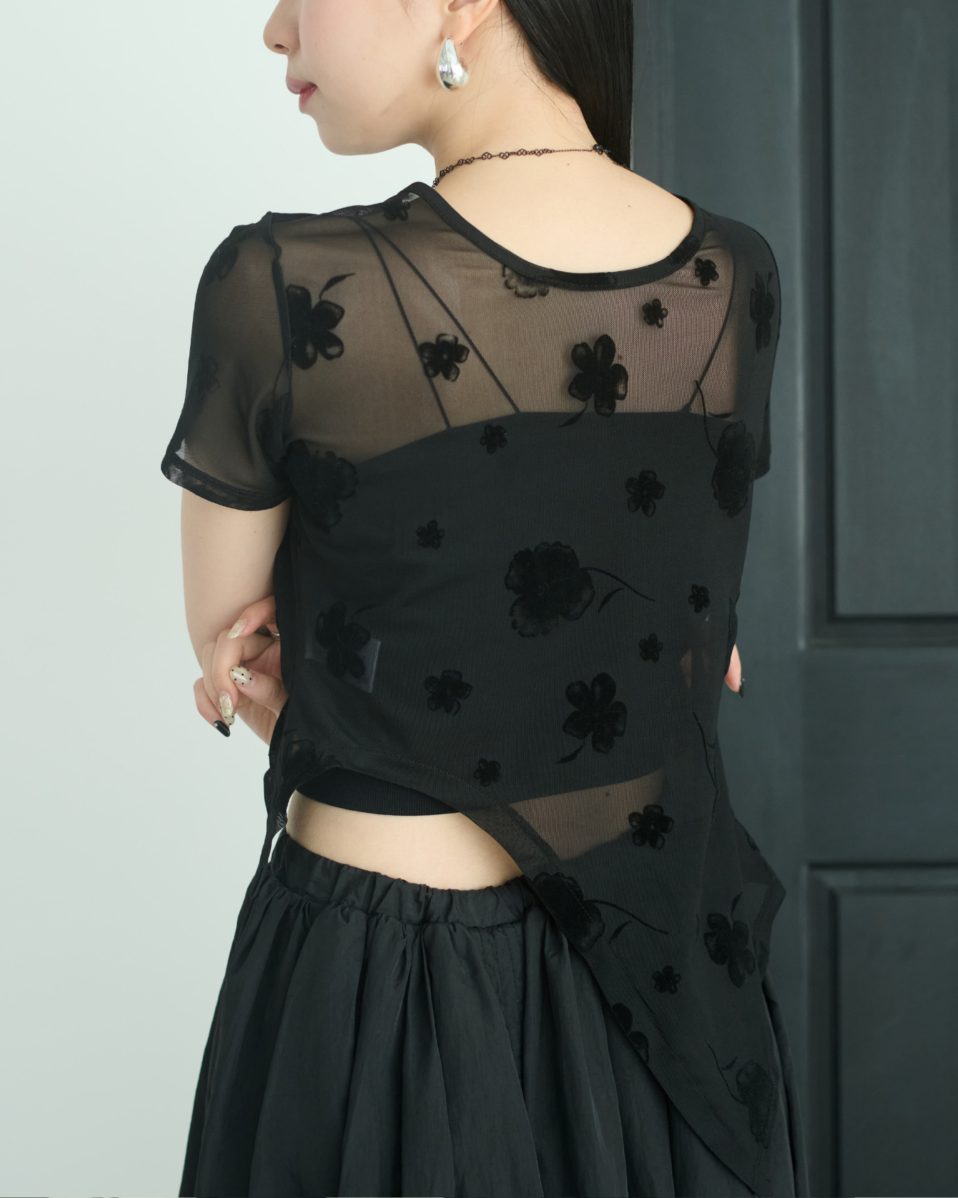 Printed Sheer Short Sleeve Tops