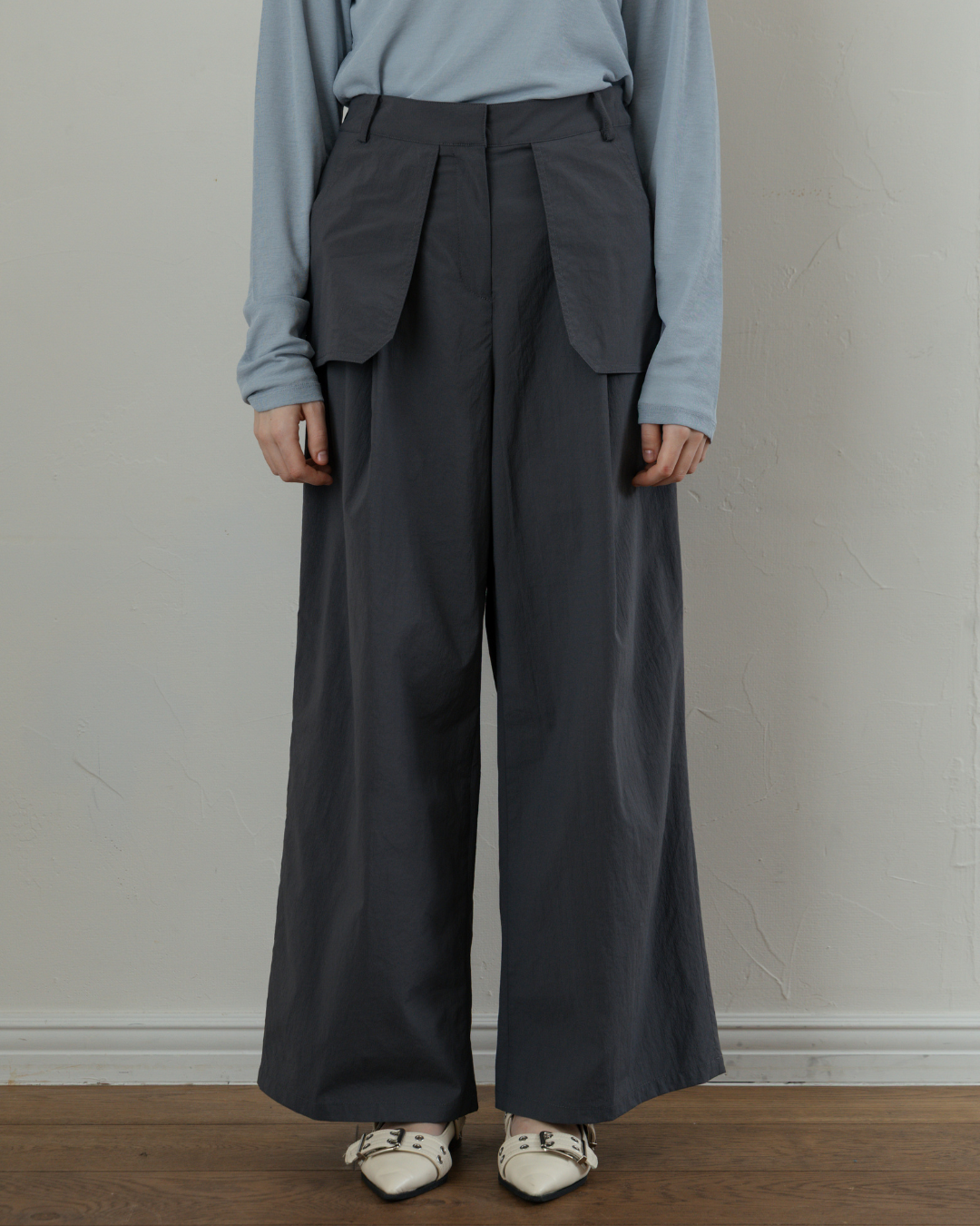 Skirt-Layered Nylon Pants