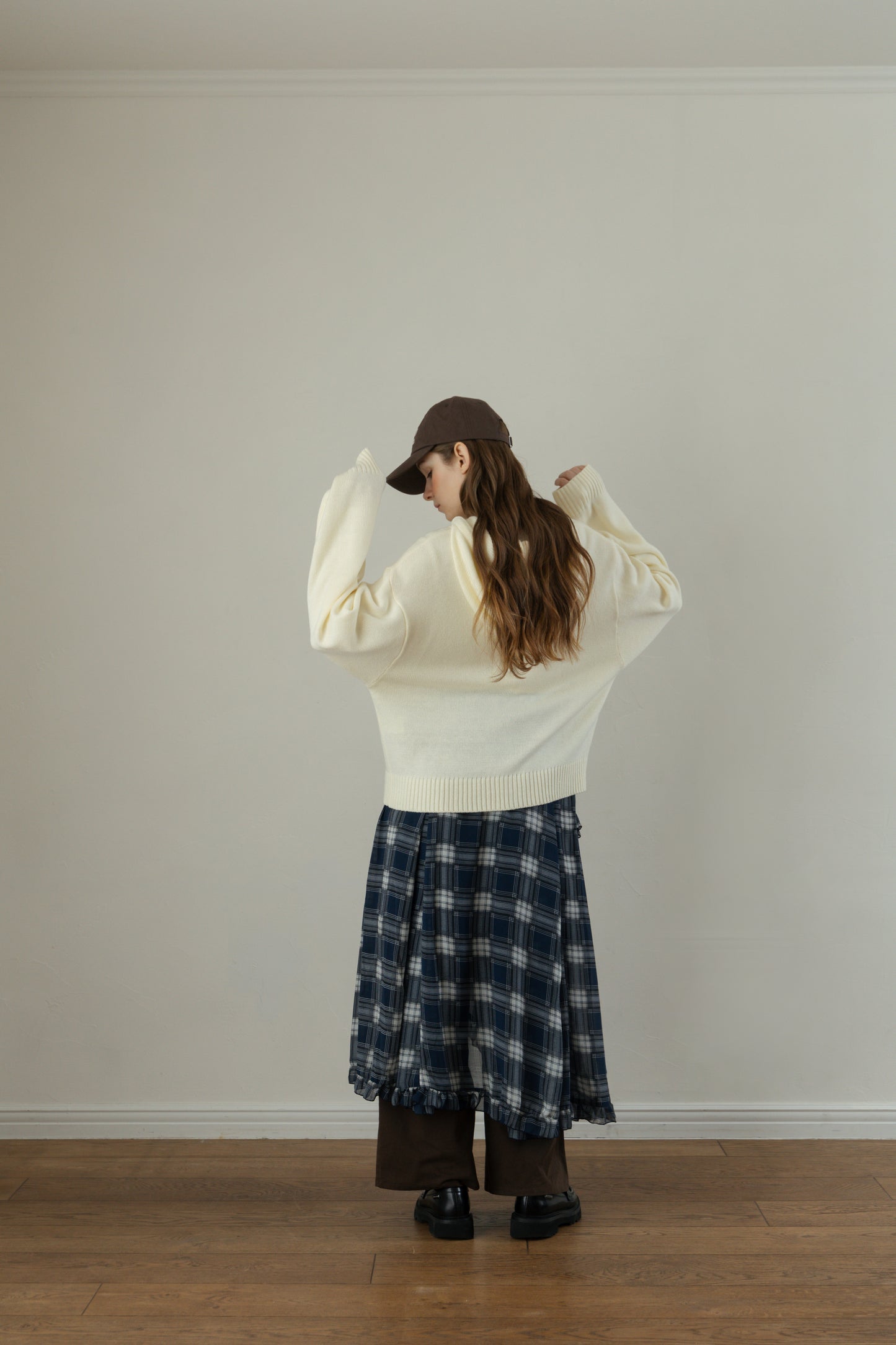 Asymmetrical Check Chiffon Skirt