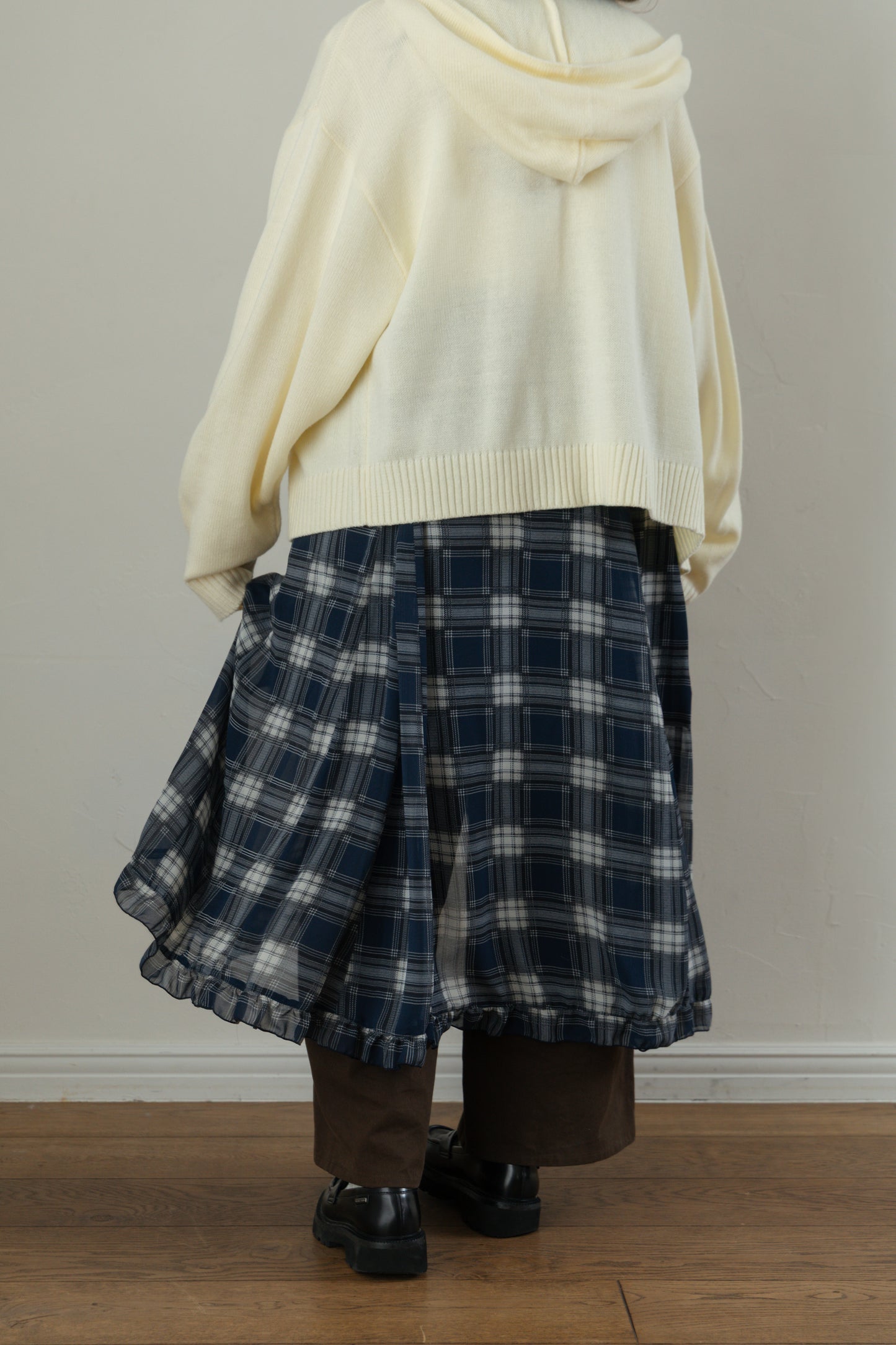 Asymmetrical Check Chiffon Skirt
