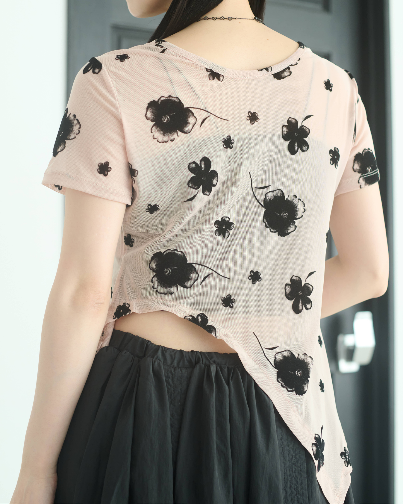 Printed Sheer Short Sleeve Tops