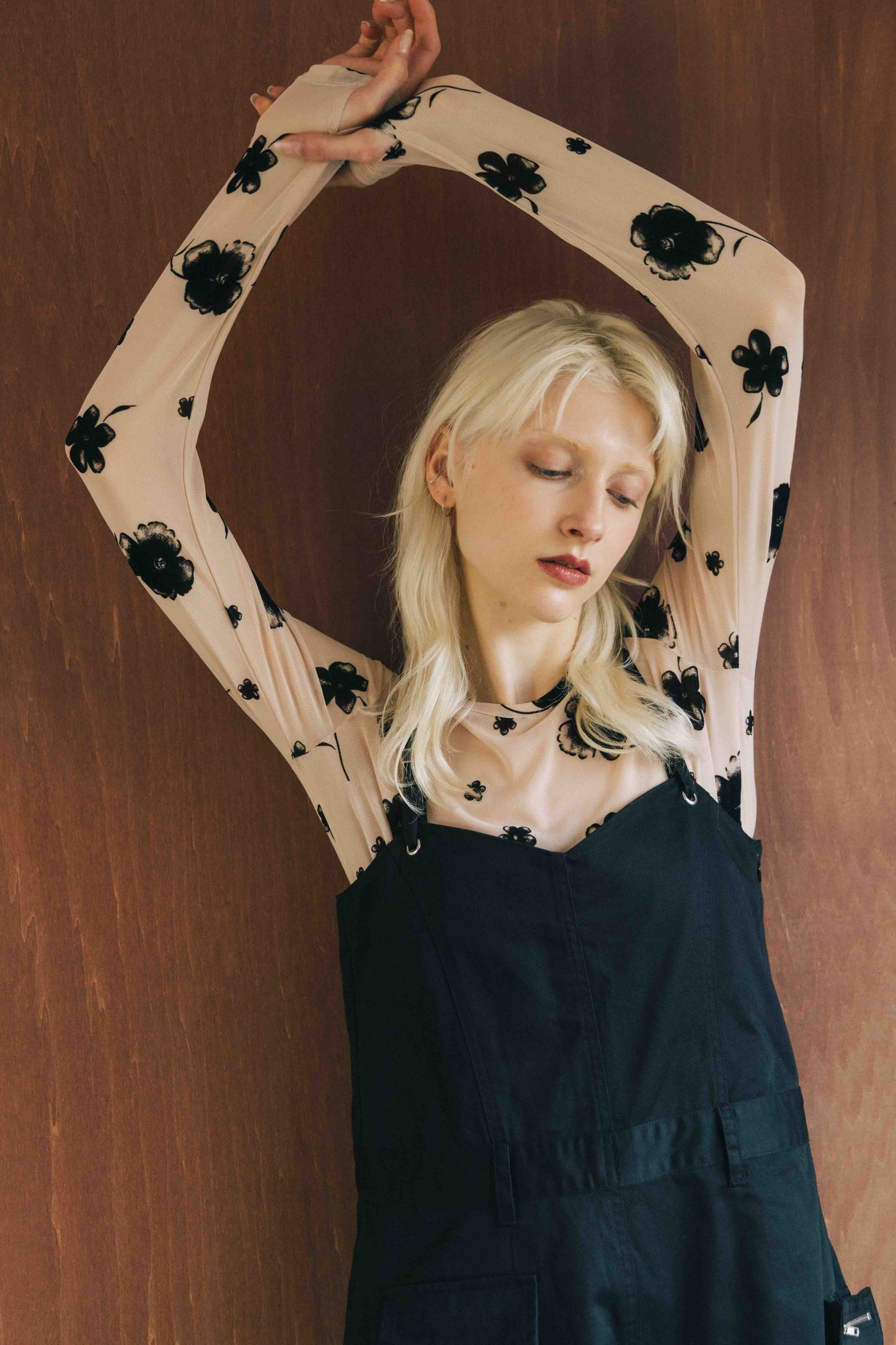 Printed Sheer Tops（beige/blue）