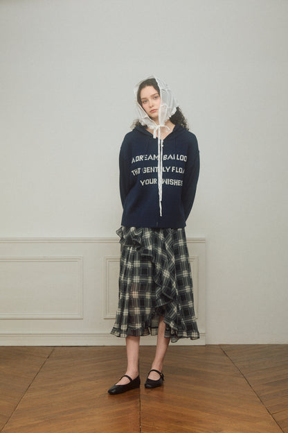 Asymmetrical Check Chiffon Skirt