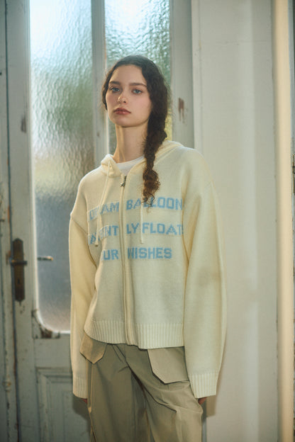 Letter Print Knit Zip Hoodie