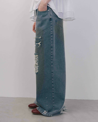 Wide Silhouette Distressed Denim