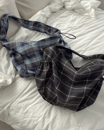 Nylon Check Gathered Shoulder Bag