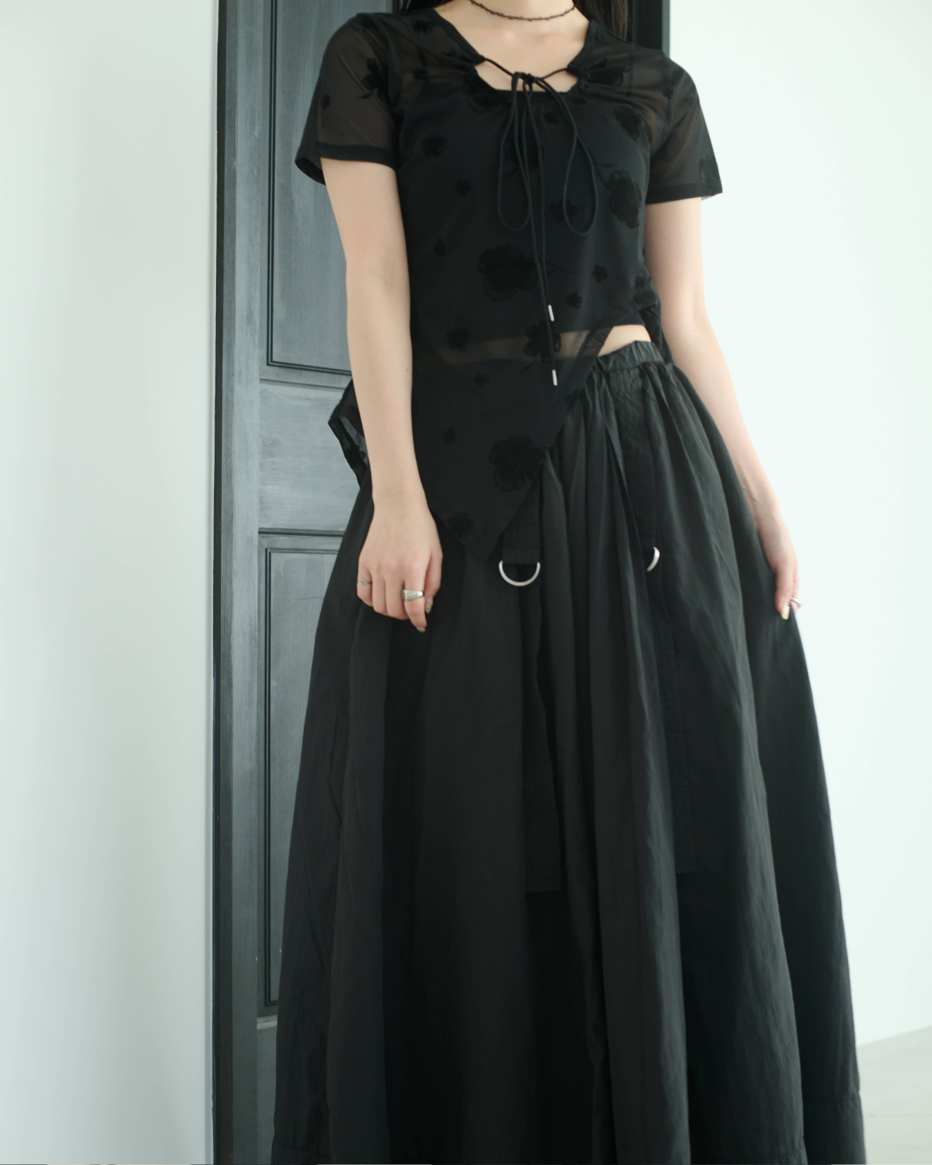 Printed Sheer Short Sleeve Tops