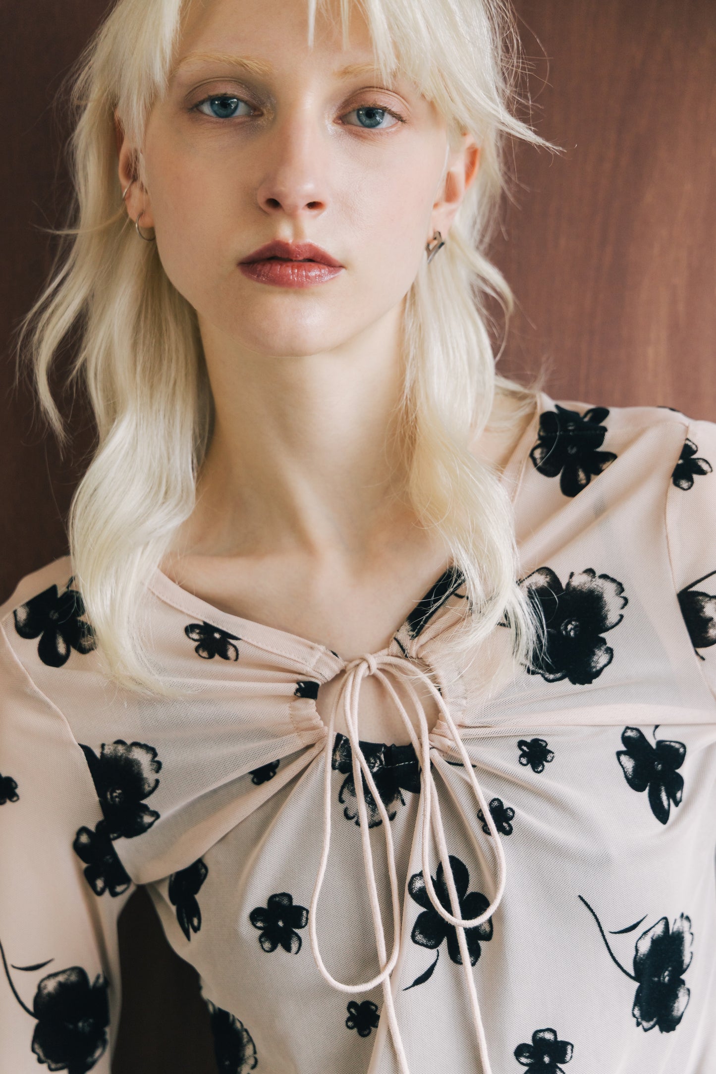 Printed Sheer Tops（beige/blue）