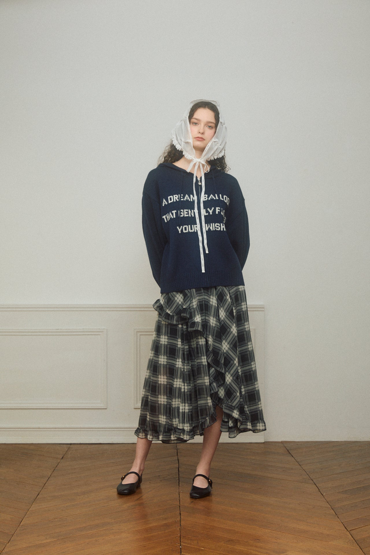 Letter Print Knit Zip Hoodie