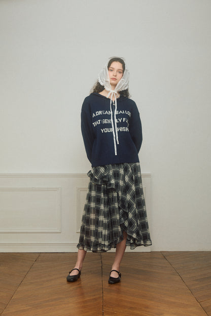 Letter Print Knit Zip Hoodie