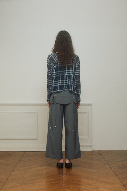 Check Chiffon Gathered Blouse