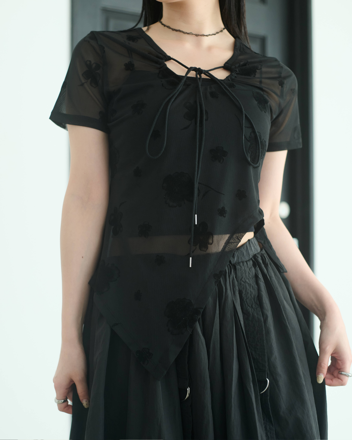 Printed Sheer Short Sleeve Tops