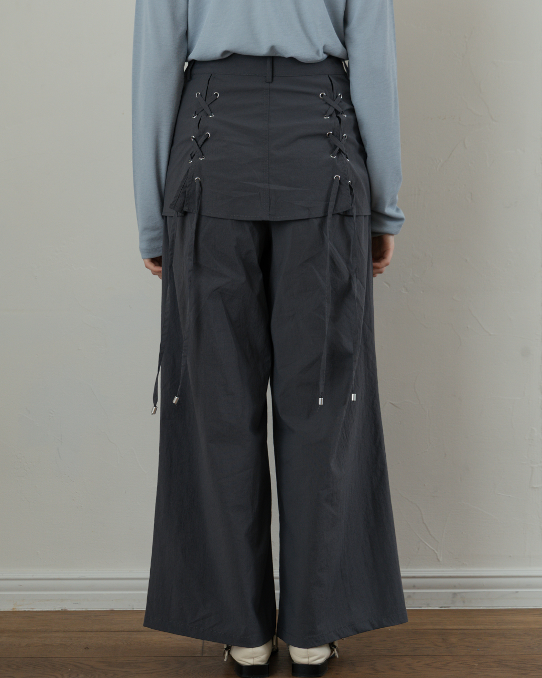 Skirt-Layered Nylon Pants
