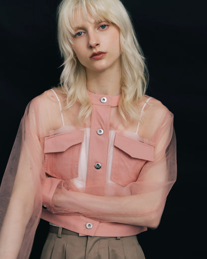 No-Collar Tulle Blouson
