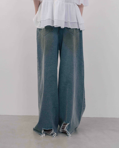 Wide Silhouette Distressed Denim