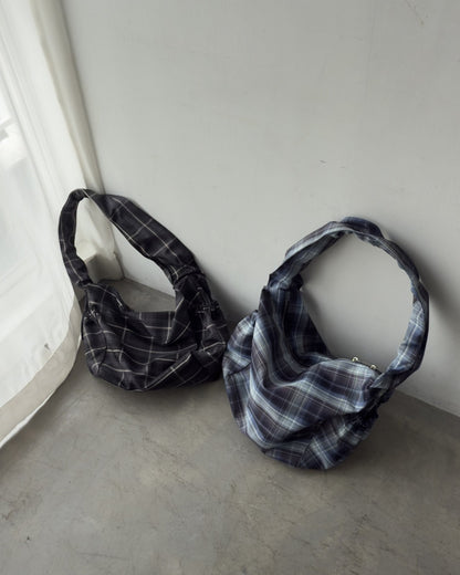 Nylon Check Gathered Shoulder Bag