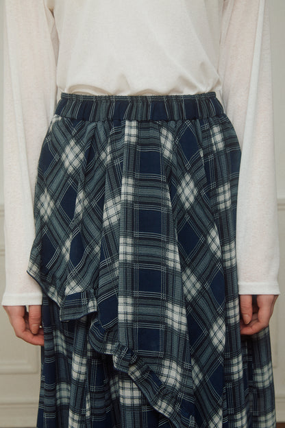 Asymmetrical Check Chiffon Skirt