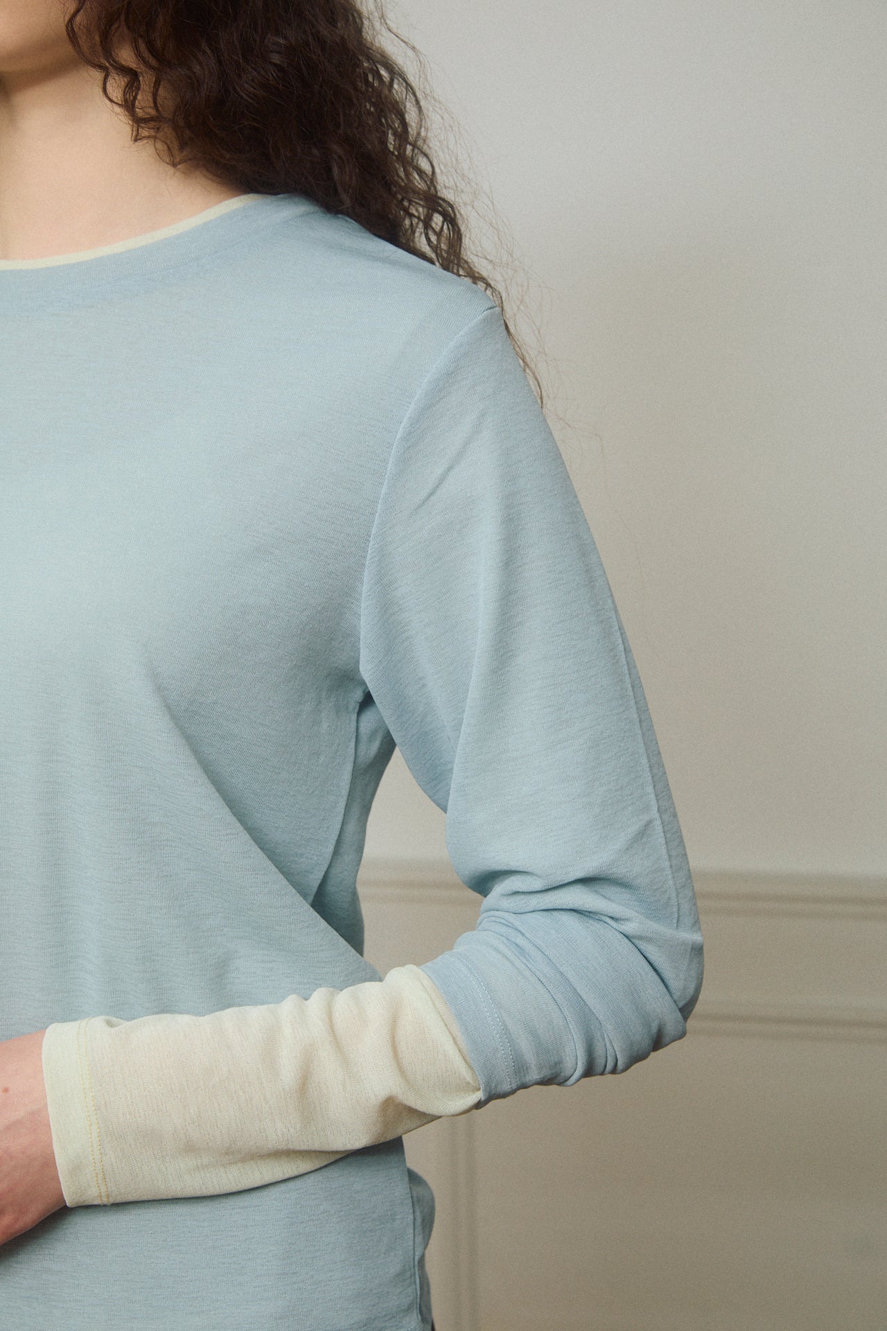 Basic Sheer Color Long-Sleeve T-Shirt
