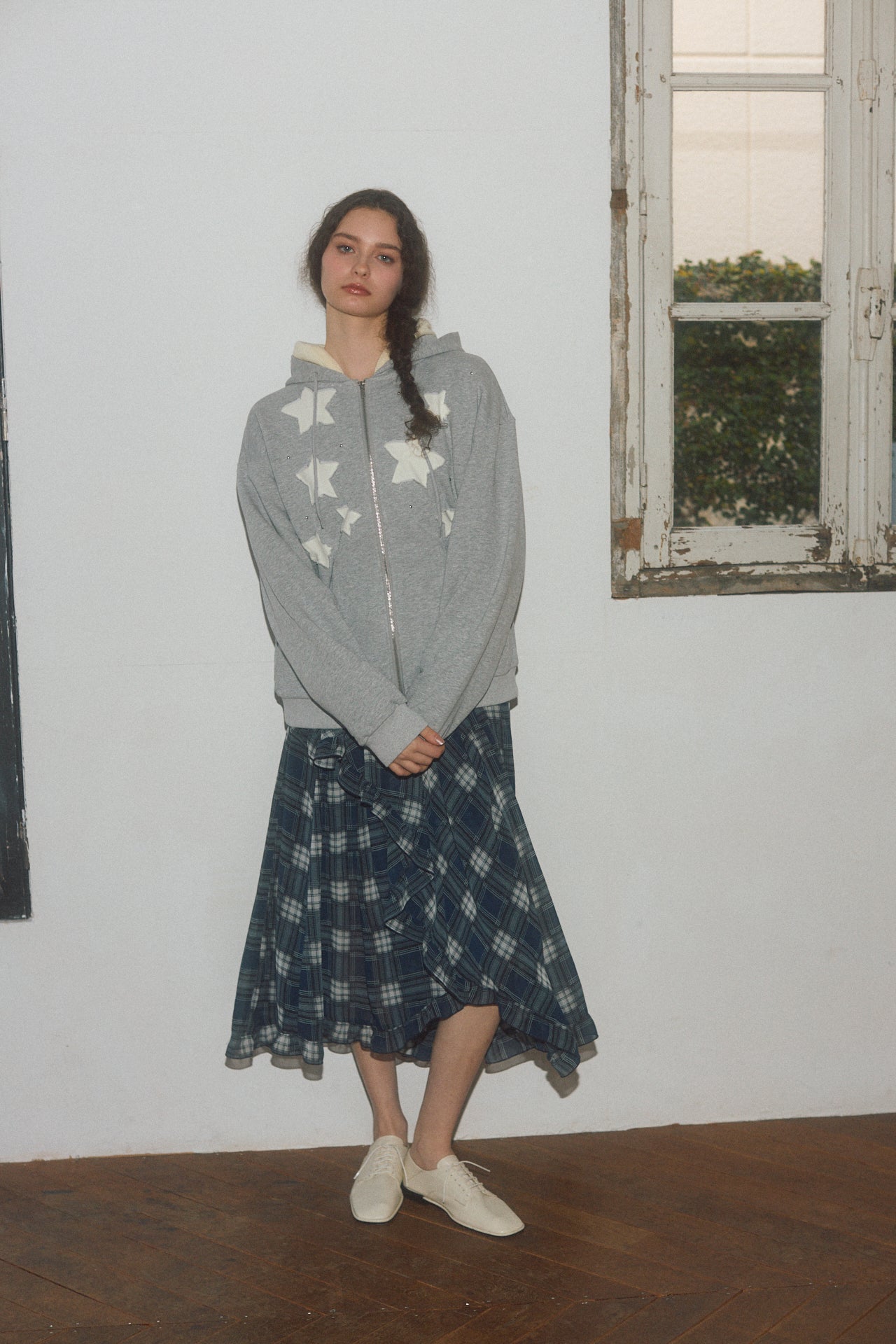 Asymmetrical Check Chiffon Skirt