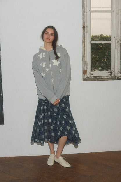 Asymmetrical Check Chiffon Skirt