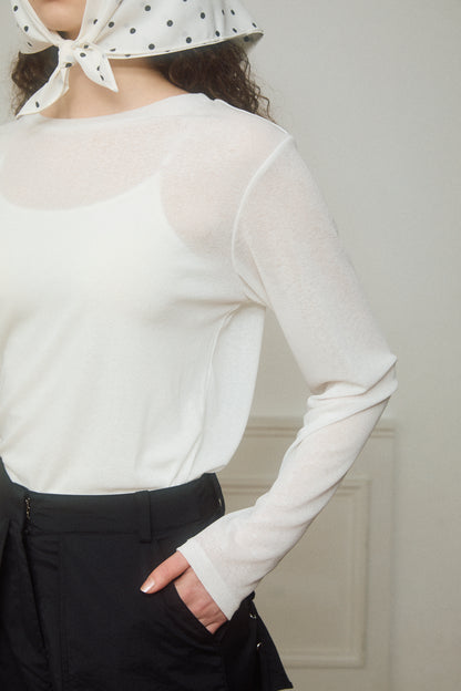 Basic Sheer Color Long-Sleeve T-Shirt