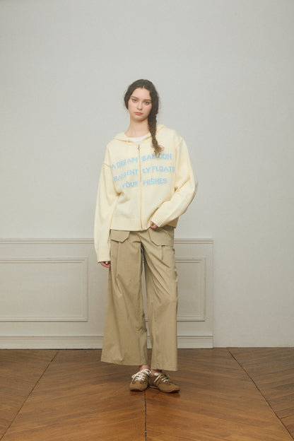 Letter Print Knit Zip Hoodie
