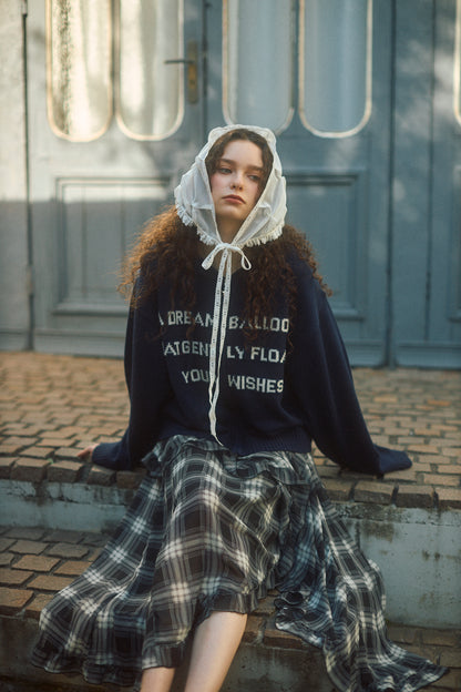 Letter Print Knit Zip Hoodie