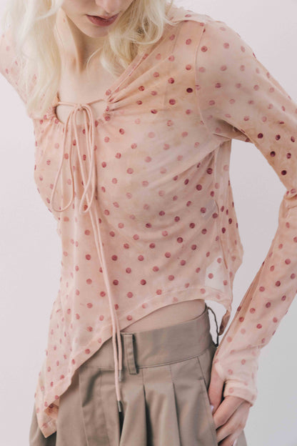Printed Sheer Tops（beige/blue）