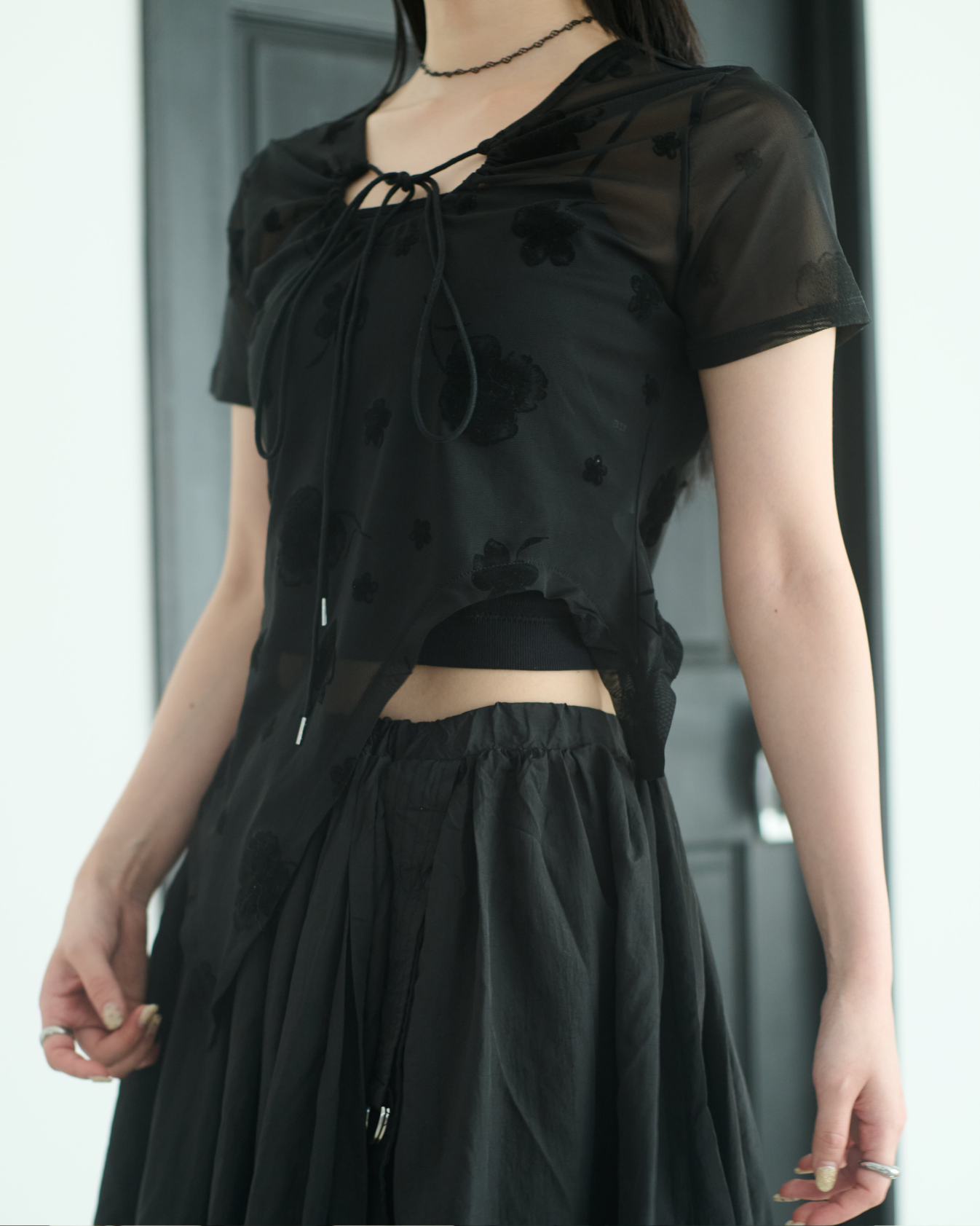 Printed Sheer Short Sleeve Tops