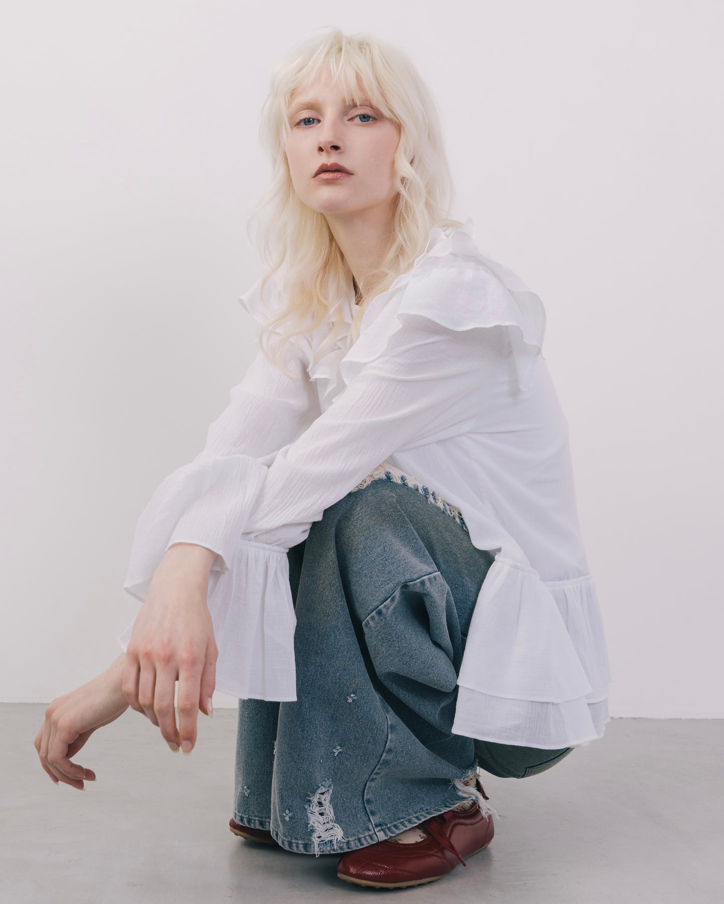 Wide Silhouette Distressed Denim