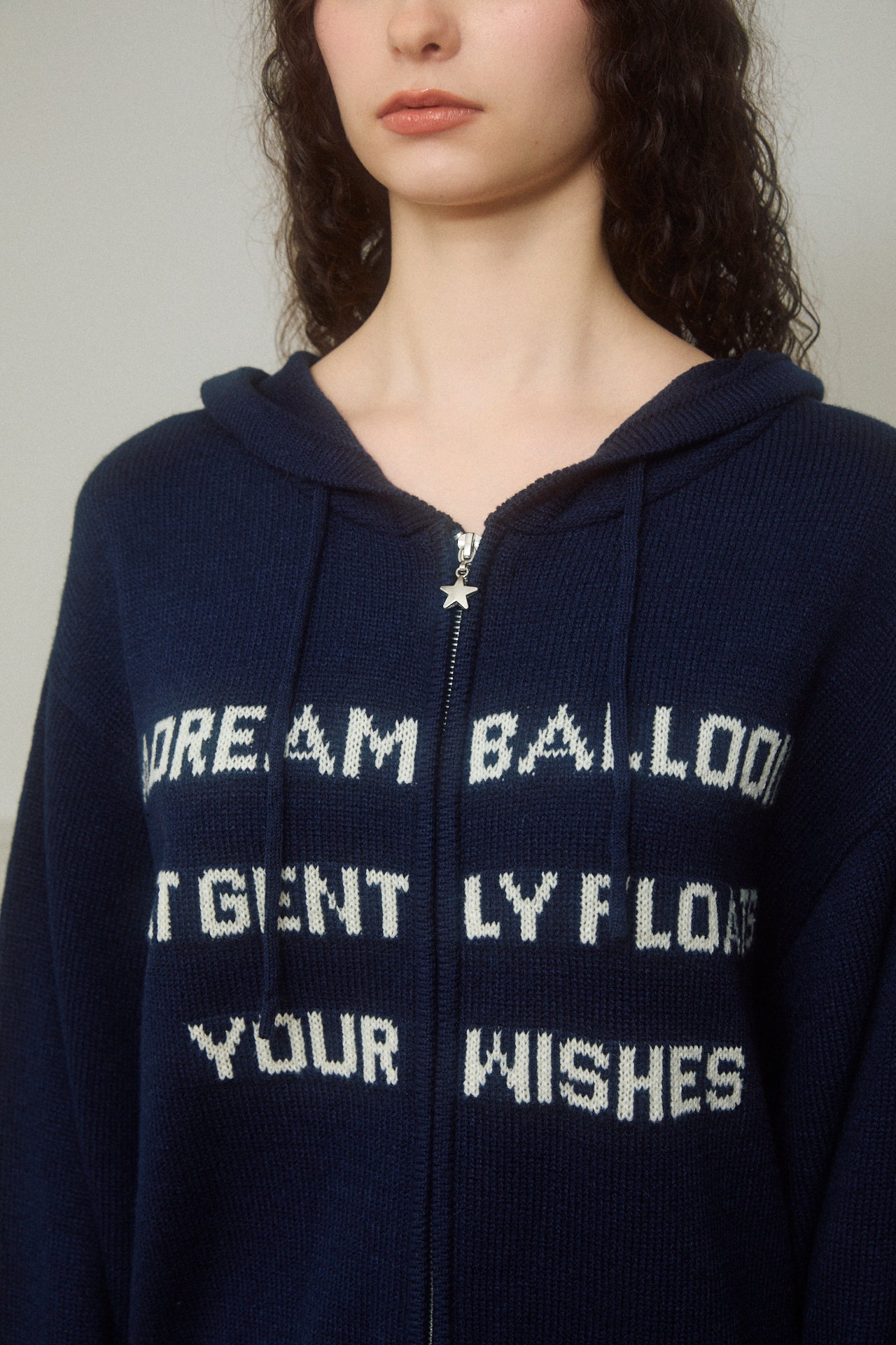 Letter Print Knit Zip Hoodie