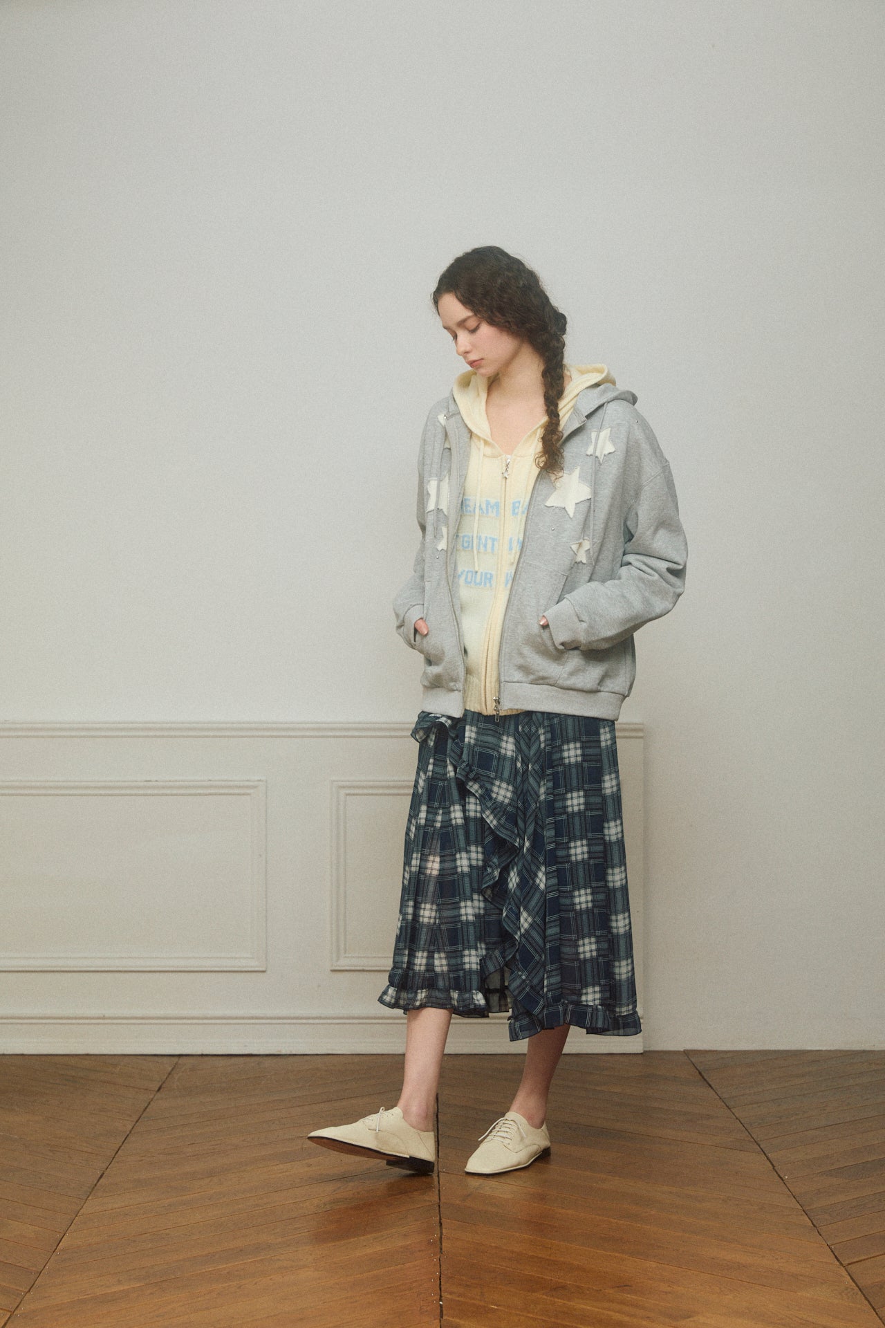 Asymmetrical Check Chiffon Skirt