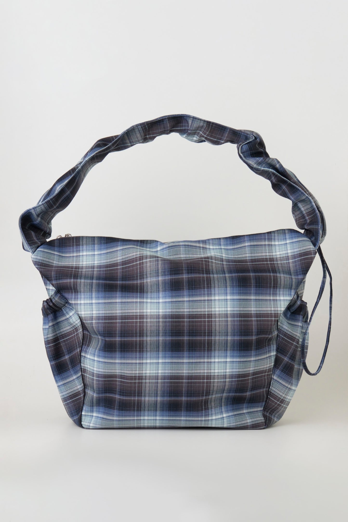 Nylon Check Gathered Shoulder Bag