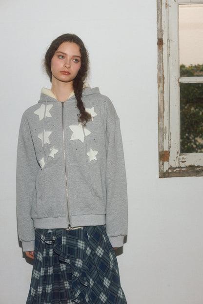 Star Patchwork Zip Hoodie
